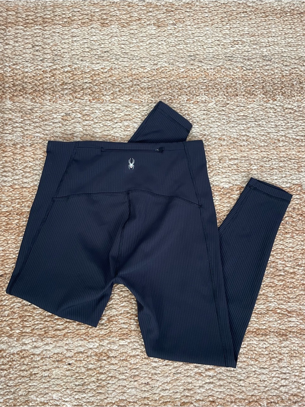 Spyder Active Ribbed Performance Leggings Black Size M Zip Pocket